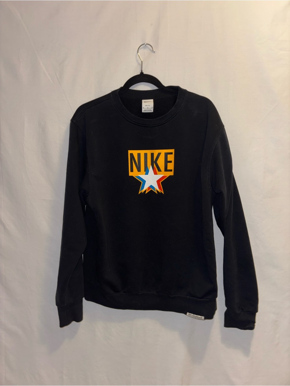 Nike Black Crewneck Sweater with Multicolor Star Logo
